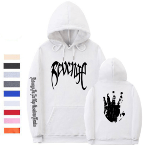 white and black revenge hoodie